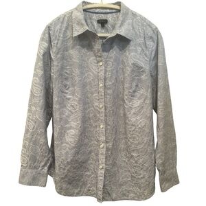 Talbots Blue & White Striped & Stitched Paisley Printed LS Shirt Sz L Career